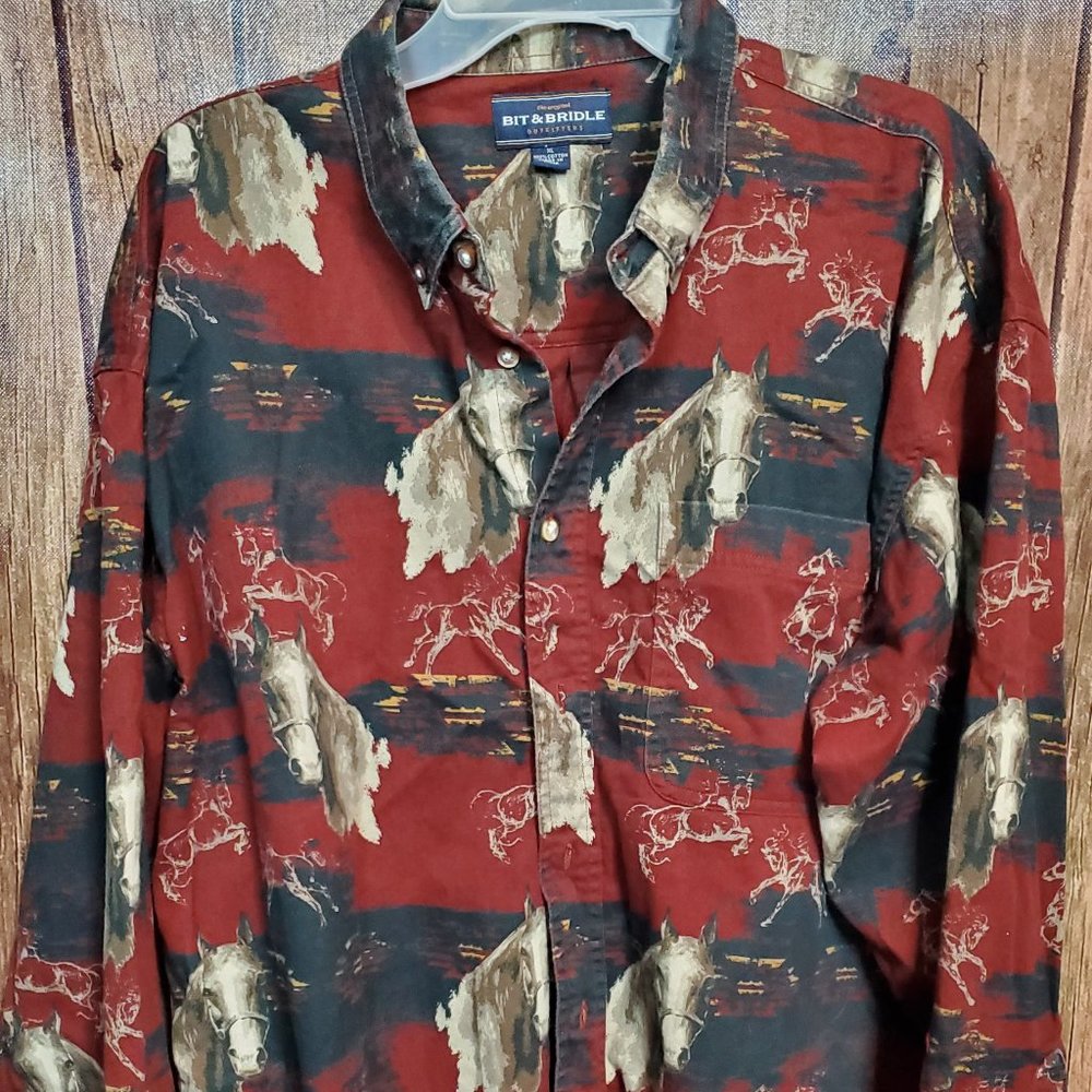 Bit & Bridle Horse Pattern Button Down Shirt